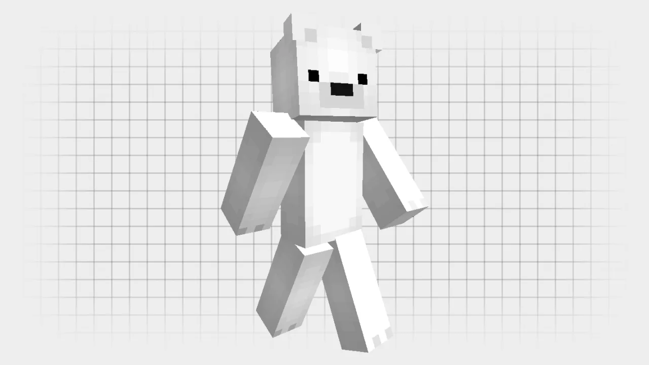 A minimalist white polar bear Minecraft skin with a simple face and light grey accents on the limbs
