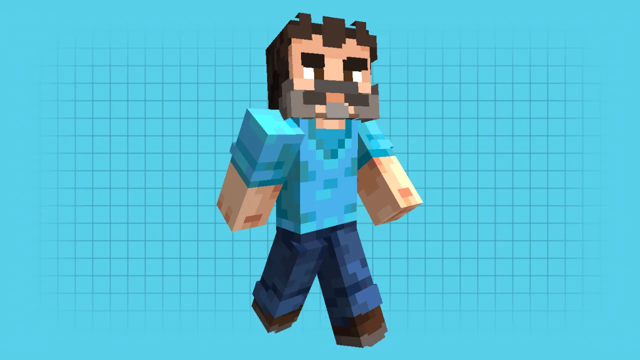 A Minecraft Steve skin inspired by the live-action movie design with updated textures and colors