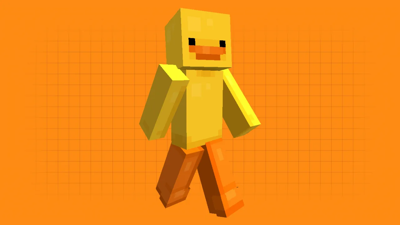Classic yellow duck Minecraft skin with orange legs and a cute face